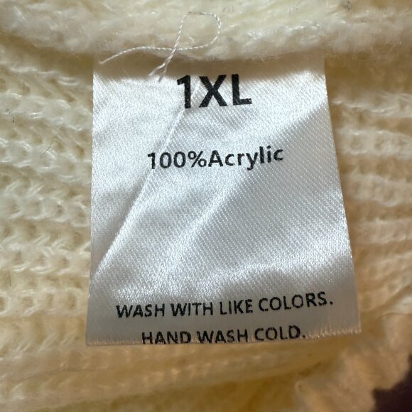 Embroidered Bee & floral design soft turtleneck cream & yellow sweater size 1XL - Picture 8 of 12